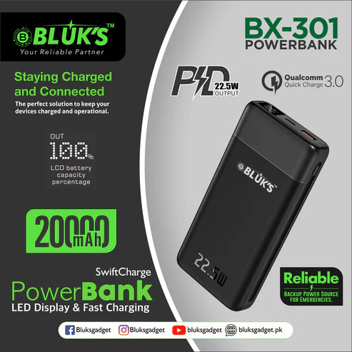 BX-301 SwiftCharge Power Bank 20000mAh