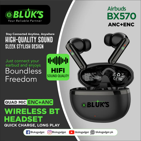 BX-570 Quad-Mic ENC + ANC Wireless BT Headset