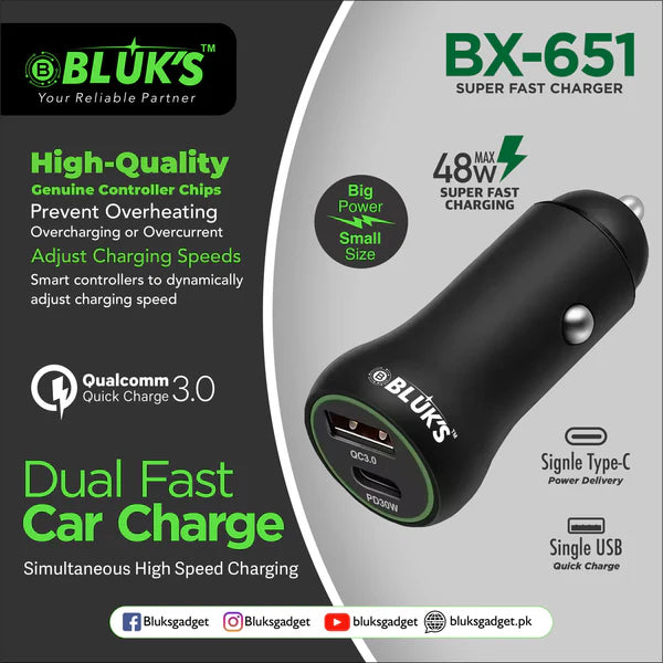 BX-651 Dual Fast Car Charge 48W