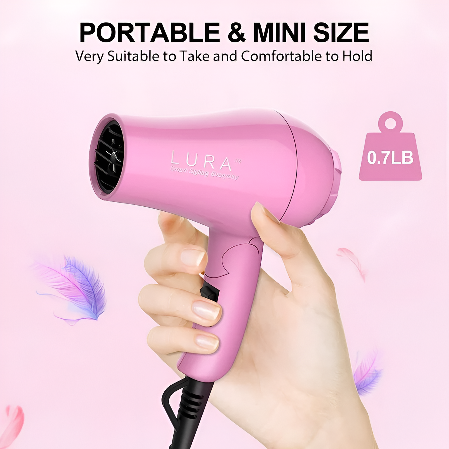 Mini Portable Hair Dryer – Foldable Travel Dryer (Pink Color)