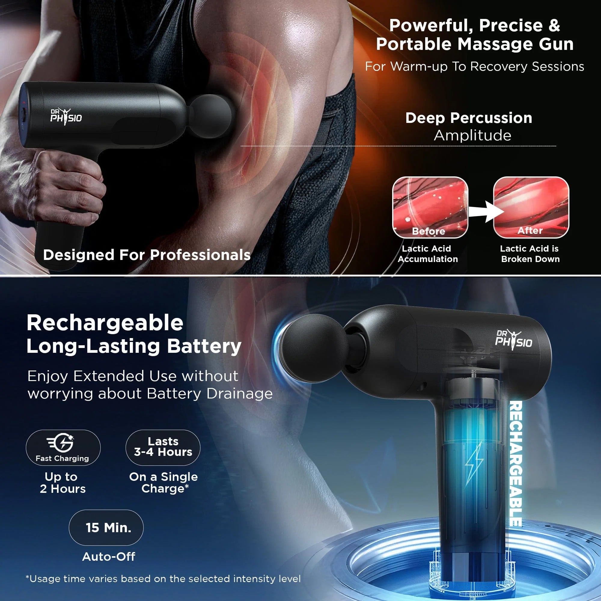 Rechargeable Massage Gun – Deep Tissue Muscle Relaxer (3 Colors)