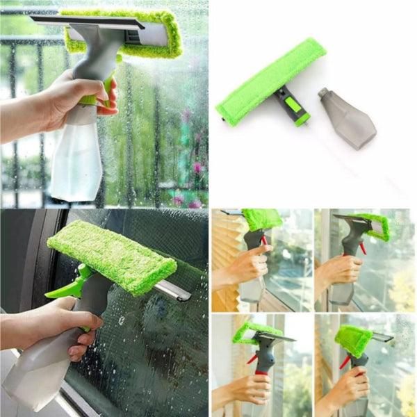 3-in-1 Spray Window Cleaner – Glass Wiper with Built-In Bottle