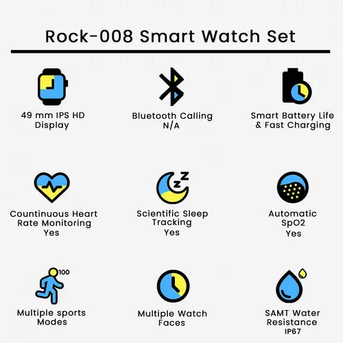 Rock O08 Smart Watch – Wireless Charger + 3 Straps